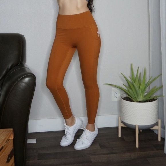 Cognac High Waist Workout Leggings Yoga Pants 3 Pocket Squat Proof Leggings - Picture 1 of 7